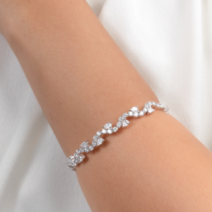 Bracelet With 2 CTW Solitaire and Pearl Diamonds In 18K White Gold