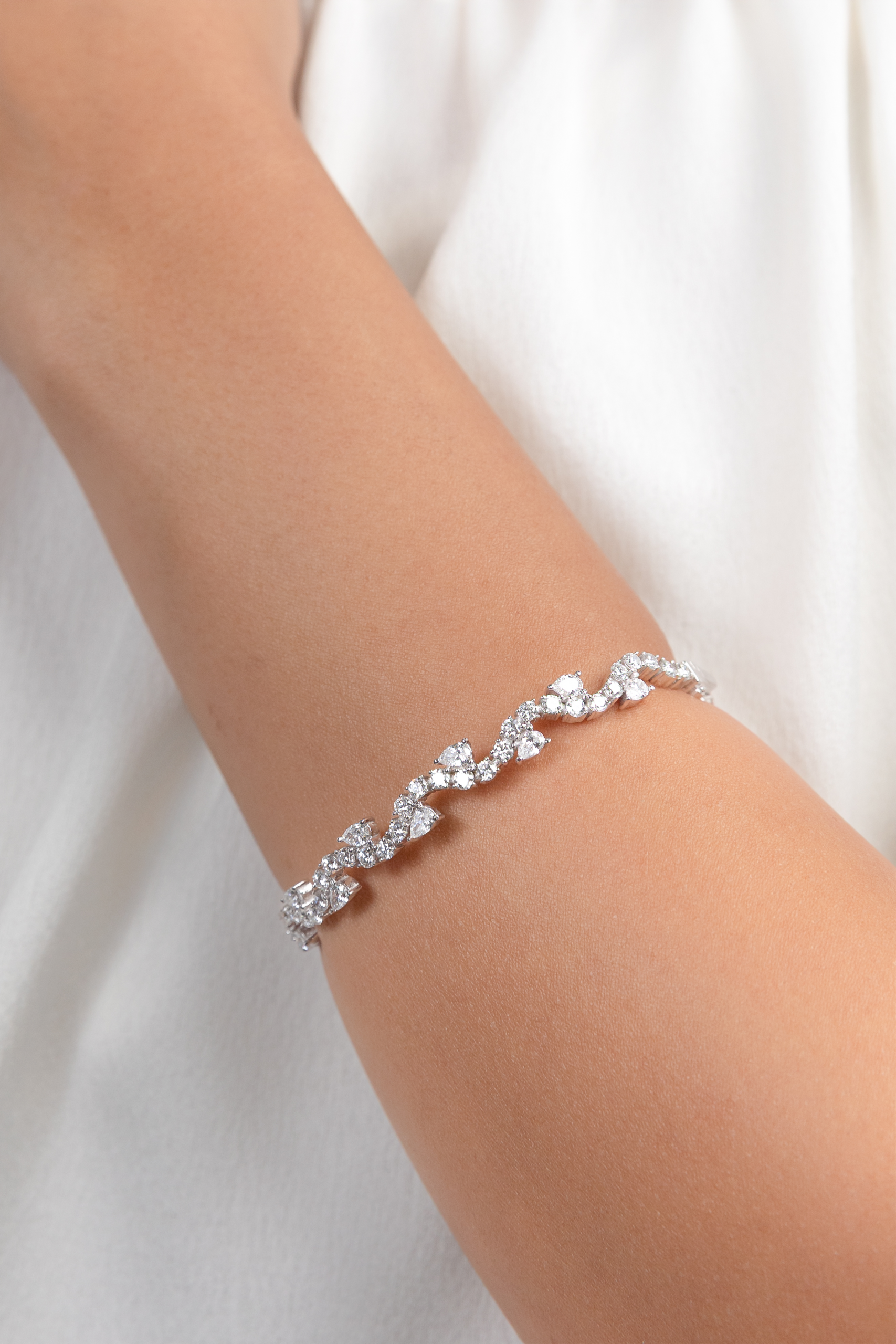 Bracelet With 2 CTW Solitaire and Pearl Diamonds In 18K White Gold
