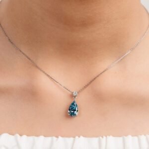 Point Up Pear Blue Diamond with Solitaire Pendant